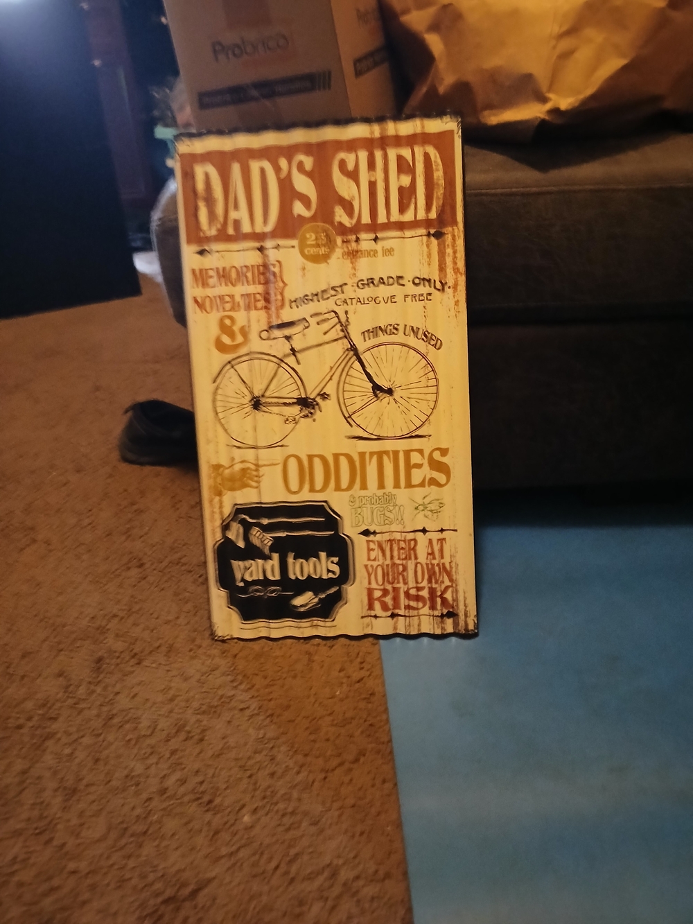 Dad's Shed Rustic Metal Sign - White & Brown